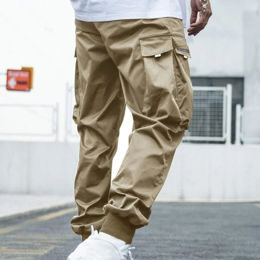 Khaki Street Style Men's Cargo Pants w/Letter Grap - Picture 2 of 6